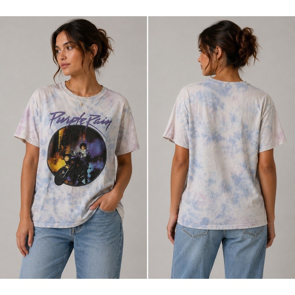 Prince Purple Rain Graphic T Shirt Women's 2XL White Tie Dye‎ Short Sleeve Tee